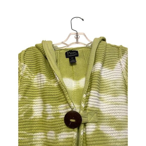 Pure Handknit Tie Dye Chunky Cardigan Sweater Size Small/Medium Green Hooded - Picture 3 of 6